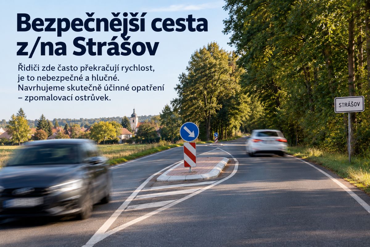 Faktické snížení rychlosti na konci/začátku obce na Strášov